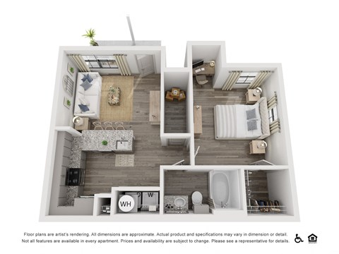 Floor plan for 1 bed, 1 bath, 680 sqft